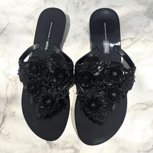 Melissa Black Floral Jelly Slide Sandals Size 8